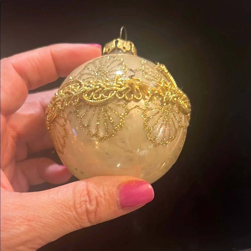 VTG Gold Glass Holiday Ornaments (x2)